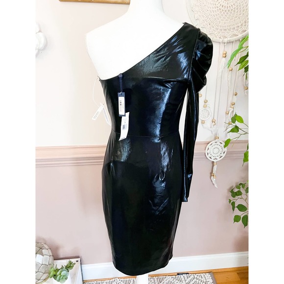 Marchesa Shirred One-Shoulder Bodycon Dress Black Size 2 NWT - Picture 6 of 10